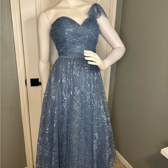 Mori Lee Bridesmaid, Social, Formal, Prom Dresses, size 12 Color Slate Blu - Picture 2 of 15